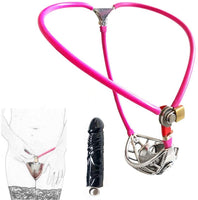 MMWMJWMB BDSM Shackles & Handcuffs with Lock Stainless Steel Bondage Toys for Unisex - 5cm High Heavy Duty Fetish Harness Restraint Kit-waist/70cm~80cm,Pink+Plug