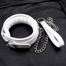 Load image into Gallery viewer, Amosfun Leather Choker Collar with Chain Detachable Leash for Men and Women White
