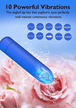 Load image into Gallery viewer, Small Bullet Vibrator for Women: Waterproof Mini Clit Vibrator with 10 Modes, Full Silicone Vibrating Finger Massager for G Spot Nipple, Female Rechargeable Lipstick Vibe Sex Toy (Sapphire)
