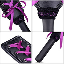 Load image into Gallery viewer, Hand Slapper Leather Spanking Paddle with Purple Ribbon Bow and Black Satin Eye Mask Blindfold
