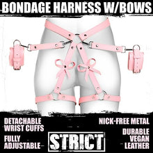 Load image into Gallery viewer, STRICT Pink Bondage Harness With Bows for Women, Men, &amp; BDSM Couples, Vegan Leather Restraints for Subs - Medium Large, Pink.
