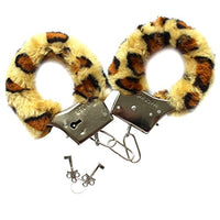 dPois Furry Fuzzy Hand Cuffs Soft Metal Adult Sex Night Party Game Gag Gift with Keys Leopard Print One Size