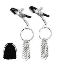 Load image into Gallery viewer, 2 PCs Nipple Clamps with Metal Ring, Adjustable Nipple Clips Clamps for Women Men, Breast Massage Nipple Clamps Non Piercing, Nipple Toys for Sex Pleasure (Ring&amp;Chains)
