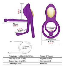 Load image into Gallery viewer, 3 in 1 and 10 Modes Vibrator for Couple, Extension Time Vibrating Cock Ring, Men&#39;s Penis Rings Vibrators, Perineum Vibrator, G spot, Clitorals Stimulator for Women, Adult Sex Toys (Purple)
