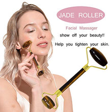 Load image into Gallery viewer, Jade Double-Head Roller Massager Natural Pink Opal Stone Slimming Face Neck Anti-wrinkle Massager Skincare Tool with GuaSha tool with a gift box W3915 (Tiger Eye)
