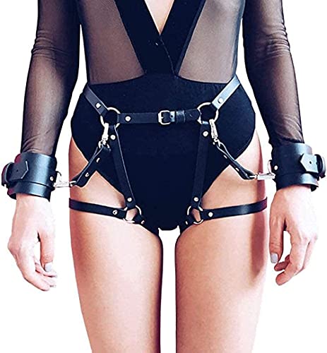 Handcuffs Sex Thigh Butt Strap Leather Body Harness for Women, Bondage Gear Accessories Sex Restraints Adult BDSM Sex Toys for Couple, Bondaged Restraints Wrist Leg Garter Lingerie SM Games Play