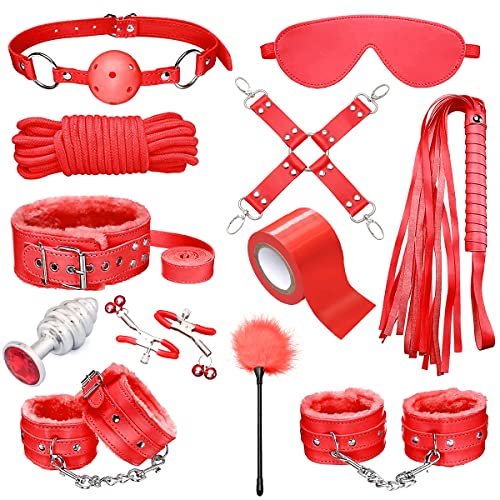 AKStore 12PCS Bed Sex Bondage System Set Bed Restraints Kit Leather Ankle Cuffs Set for Male Female Couple (Red)