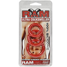 Load image into Gallery viewer, Ram Ultra Silicone Cocksweller 3 Cock Rings (Red) with Free Bottle of Adult Toy Cleaner
