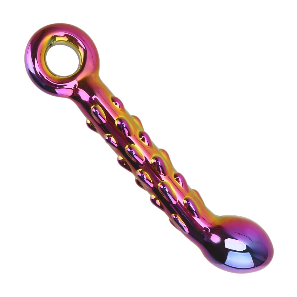 NOPNOG Crystal Glass Dildo, Colorful Anal Dildo, with Pull Ring, 6.89 Inch Long