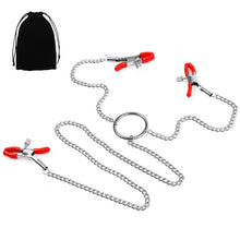 Load image into Gallery viewer, Three Heads Nipple Clamps with Metal Chains, Breast Massage Nipple Clips, Nipple Jewelry Non Piercing for Lady Own Use or Flirting with Couple (Red)
