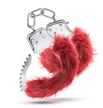 Load image into Gallery viewer, Temptasia by Blush - Burgundy Plush Faux Fur Metal Hand Cuffs Realistic - Double Lock Adjustable Wrist Restraints with Keys and Safety Release - Heavy Duty Fantasy Bondage BDSM Kinky Couples Sex Toy
