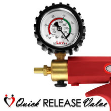 Load image into Gallery viewer, LeLuv Premium Penis Pump Maxi Red Plus Protected Gauge and Uncollapsible Slippery Silicone Hose Bundle with Black TPR Seal and 4 Sizes of Constriction Rings | 9 inch x 1.75 inch Cylinder

