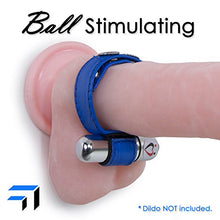 Load image into Gallery viewer, LeLuv Cock Ring Leather Strap Adjustable Vibrating 3 Snap Blue
