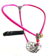 Load image into Gallery viewer, MMWMJWMB BDSM Shackles &amp; Handcuffs with Lock Stainless Steel Bondage Toys for Unisex - 5cm High Heavy Duty Fetish Harness Restraint Kit-waist/70cm~80cm,Pink+Plug
