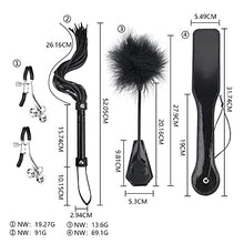 Load image into Gallery viewer, LANWAN 4PCS Whip Set Horse Riding Crop Faux Leather Whip Flogger and Nipple Clamps (Black)
