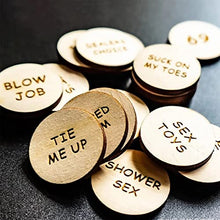 Load image into Gallery viewer, plmk 40Pcs Date Night Activity Tokens,Valentines Ideas Gifts for Couples, Funny Wooden Valentine Ornaments,Romantic Funny Sex Token Gift (Round)
