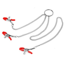 Load image into Gallery viewer, Three Heads Nipple Clamps with Metal Chains, Breast Massage Nipple Clips, Nipple Jewelry Non Piercing for Lady Own Use or Flirting with Couple (Red)
