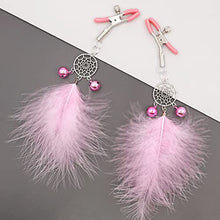 Load image into Gallery viewer, Nipple Clamps, Adjustable Feather Nipple Clamp, Breasts Clips Non-Piercing, Nipple Clamps Sex Pleasure Women, Nipple Clip Clamp with Bells and Tassel, Suitable for Flirting with Couples (Pink)
