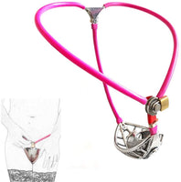 MMWMJWMB Male Stainless Steel with Cage Invisible Chastity Belt Device Underwear Fetish Panties Adjustable Chastity Device with Anal Plug Bondage Fetish Adults Sex Toy-Waist/60cm~70cm,Pink