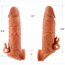 Load image into Gallery viewer, Reusable Penis Sleeve Extender Stretchy Ultra-Soft Silicone Material Real Textured Penis Cock Enlarger, Delay Ejaculation for Men Couples Gay Extension Sex Toy Brown
