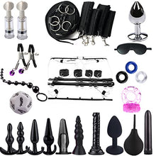 Load image into Gallery viewer, Sex Bondage BDSM 28 Pcs, Strict Bed Restraint Kit, Handcuffs Ankle Base Eye mask Anal Plug Penis Ring Nipple Sucker Nipple Clamps for Sex Cuffs for Sex Play Sex Toy Kit
