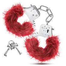 Load image into Gallery viewer, Temptasia by Blush - Burgundy Plush Faux Fur Metal Hand Cuffs Realistic - Double Lock Adjustable Wrist Restraints with Keys and Safety Release - Heavy Duty Fantasy Bondage BDSM Kinky Couples Sex Toy
