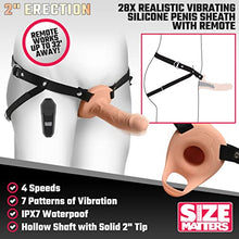 Load image into Gallery viewer, SIZE MATTERS 2&quot; Erection 28X Realistic Vibrating Premium Silicone Penis Sheath with Remote for Men &amp; Couples. Rechargeable and Waterproof, Fully Adjustable Penis Sheath, 2 Pieces - Light
