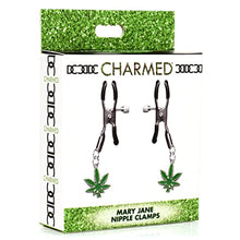 Load image into Gallery viewer, Charmed Mary Jane Nipple Clamps for Men, Women, &amp; Couples. Adjustable Pressure with Vinyl Coated Tips for Comfort, Nickel-Free Nipple Clamps. 2 Piece Set, Silver.
