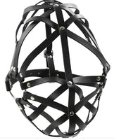 Leather Mask Cross Stripe Restraints Head Mask Couple Sex Bondage Restraints Tool (Medium, Black)