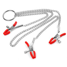 Load image into Gallery viewer, Three Heads Nipple Clamps with Metal Chains, Breast Massage Nipple Clips, Nipple Jewelry Non Piercing for Lady Own Use or Flirting with Couple (Red)
