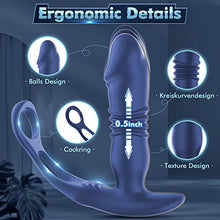 Load image into Gallery viewer, Thrusting Prostate Massager Anal Vibrators - Anal Toy with Dual Cock Rings Butt Plug with 3 Thrust &amp; 12 Vibration Modes, Remote Control Anal Male Adult Sex Toys P Sport Massager for Men Couples, Blue
