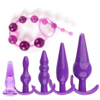 Anal Plug 6PCS Expanding Butt Plugs Set Waterproof Butt Plug Toys Trainer Kit Adult Sex Toys for Men Women with Beads (Purple)