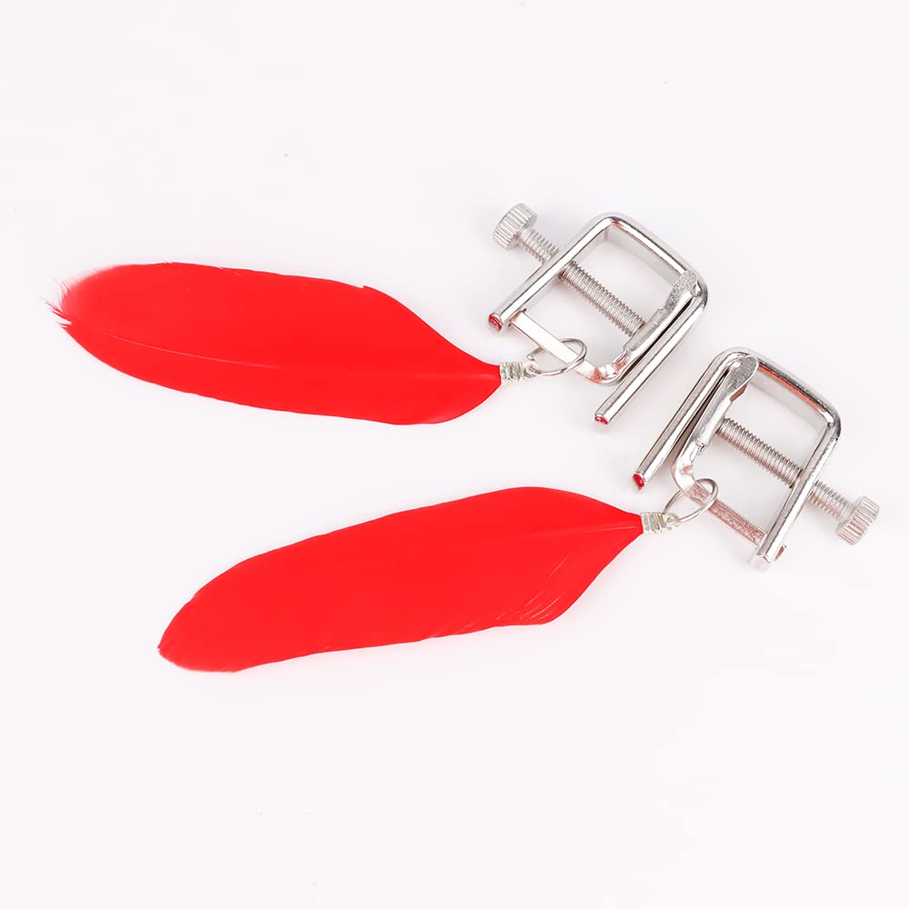 Bluebay Leather Feather Nipple Clmaps Metal Clips for Women Sex Play (006G Red Color)