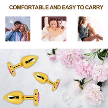 Load image into Gallery viewer, Butt Anal Plug, Pack of 3 Anal Plugs Safety Metal Butt Plug Trainer,Sex Toys for Men with Crystal Diamond Anal Toys for Beginner Adult Unisex Women and Men Couple(Rose)
