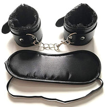 Load image into Gallery viewer, BAOIWEI Soft Comfortable PU Fur Leather Handcuffs Wrist Cuffs and Blindfold Eye Mask (Black)
