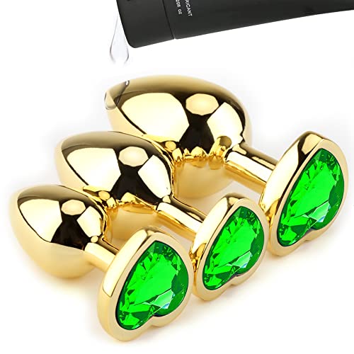 Butt Anal Plug, Pack of 3 Anal Plugs Safety Metal Butt Plug Trainer,Sex Toys for Men with Crystal Diamond Anal Toys for Beginner Adult Unisex Women and Men Couple(Green)