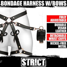 Load image into Gallery viewer, STRICT Black Bondage Harness With Bows for Women, Men, &amp; BDSM Couples, Vegan Leather Restraints for Subs - XL 2XL, Black
