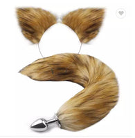 Cat Tail but Plug/Fox Tail Anal Plug Toy, with Sexy cat Ears Cosplay Party Exotic Sensational Toy Set Animal Furry Tail and Ears (Brown White