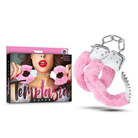 Temptasia by Blush - Pink Faux Fur Metal Hand Cuffs Realistic - Double Lock Adjustable Wrist Restraints with Keys and Safety Release - Heavy Duty Fantasy Bondage BDSM Kinky Couples Sex Toy