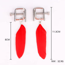 Load image into Gallery viewer, Bluebay Leather Feather Nipple Clmaps Metal Clips for Women Sex Play (006G Red Color)
