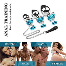 Load image into Gallery viewer, Metal Bell Anal Plug Heart Shape Crystal Butt Plug with Traction Chain Tame Games Anus Expander Toys Private Good for Couples Crystal Heart Buttplug Stainless Steel Leash Chain Anal Plug-Bule
