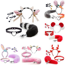 Load image into Gallery viewer, 4 Pcs Set Fun Cow Sheep Antelope Rabbit Sexy Maid Tie Ear Hairpin SM Metal Tail Anal Plug. Cosplay Neck Chest Bondage Accessories Sex Toy for Women Female Men Male Unisex (Cow Pink)
