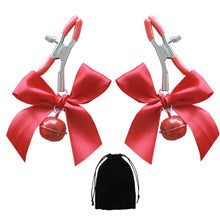 Load image into Gallery viewer, 2 PCs Adjustable Nipple Clamps, Bow-Knot &amp;Bells Nipple Clamps for Women, Nipple Jewelry Non Piercing, Nipple Clips for Own Use or Couple Flirting (Red)
