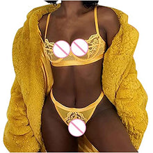 Load image into Gallery viewer, Sexy Lingerie for Women Sex Bondage BDSM Kit Restraints Set Sex Toys with Hand Cuffs Ankle Cuff Bondage Collection &amp; Blindfold &amp; Tickler Included Bra and Panty Sets Yellow
