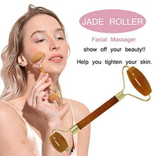 Load image into Gallery viewer, Jade Double-Head Roller Massager Natural Pink Opal Stone Slimming Face Neck Anti-wrinkle Massager Skincare Tool with GuaSha tool with a gift box W3915 (Topaz)
