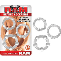 Ram Beaded Cockrings (Clear) with Free Bottle of Adult Toy Cleaner