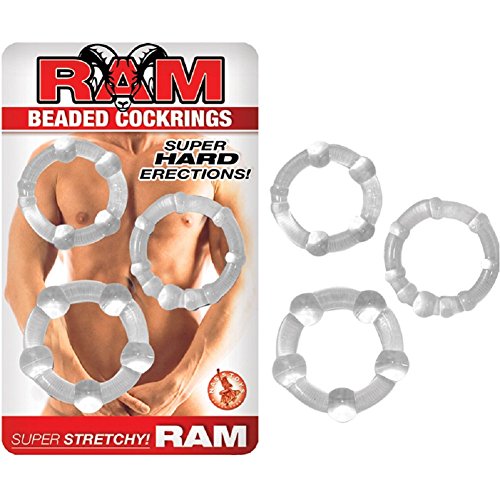 Ram Beaded Cockrings (Clear) with Free Bottle of Adult Toy Cleaner