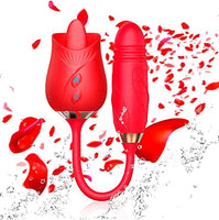 Rose Sex Toy Vibrator for Women 3 in 1 Clitoral Stimulator Tongue Licking Thrusting G Spot Vibrator with 10 Modes, Rose Adult Sex Toys Games,Clitoris Nipple Licker for Women Man Couple (red-flower1)