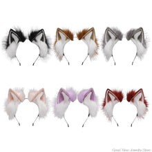 Load image into Gallery viewer, Lolita Animal Cat Ears Headband Hair Plush Ornaments Faux Fox Headwear Halloween Party Hair Hoops Anime Cosplay Fancy Props (5)
