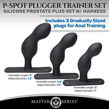 Load image into Gallery viewer, Master Series P-Spot Plugger Anal Prostate Plug Trainer Set with Harness. Premium Silicone Butt Plug Sex Pegging Toy. 3 Anal Plugs Included - Small, Medium, Large, Black (AH053)
